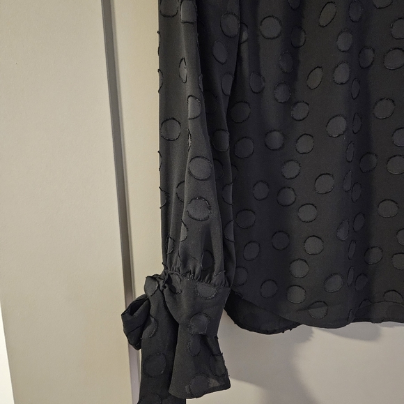 Ann Taylor Black Relaxed Blouse with Tie Front and Long Sleeves - Picture 5 of 5